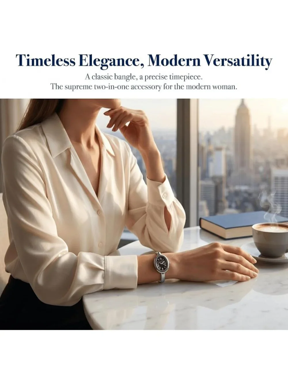 Women's Silver/Black Elegant Open-Cuff Bracelet Roman Numeral Dial Wrist Watches
